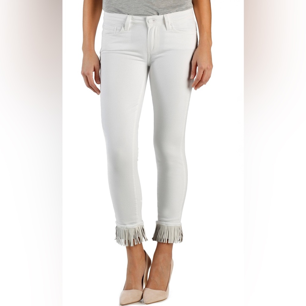 🆕 Paige Verdugo Ankle White Jeans Leather Fringe Cuff Boho Chic Festival Summer